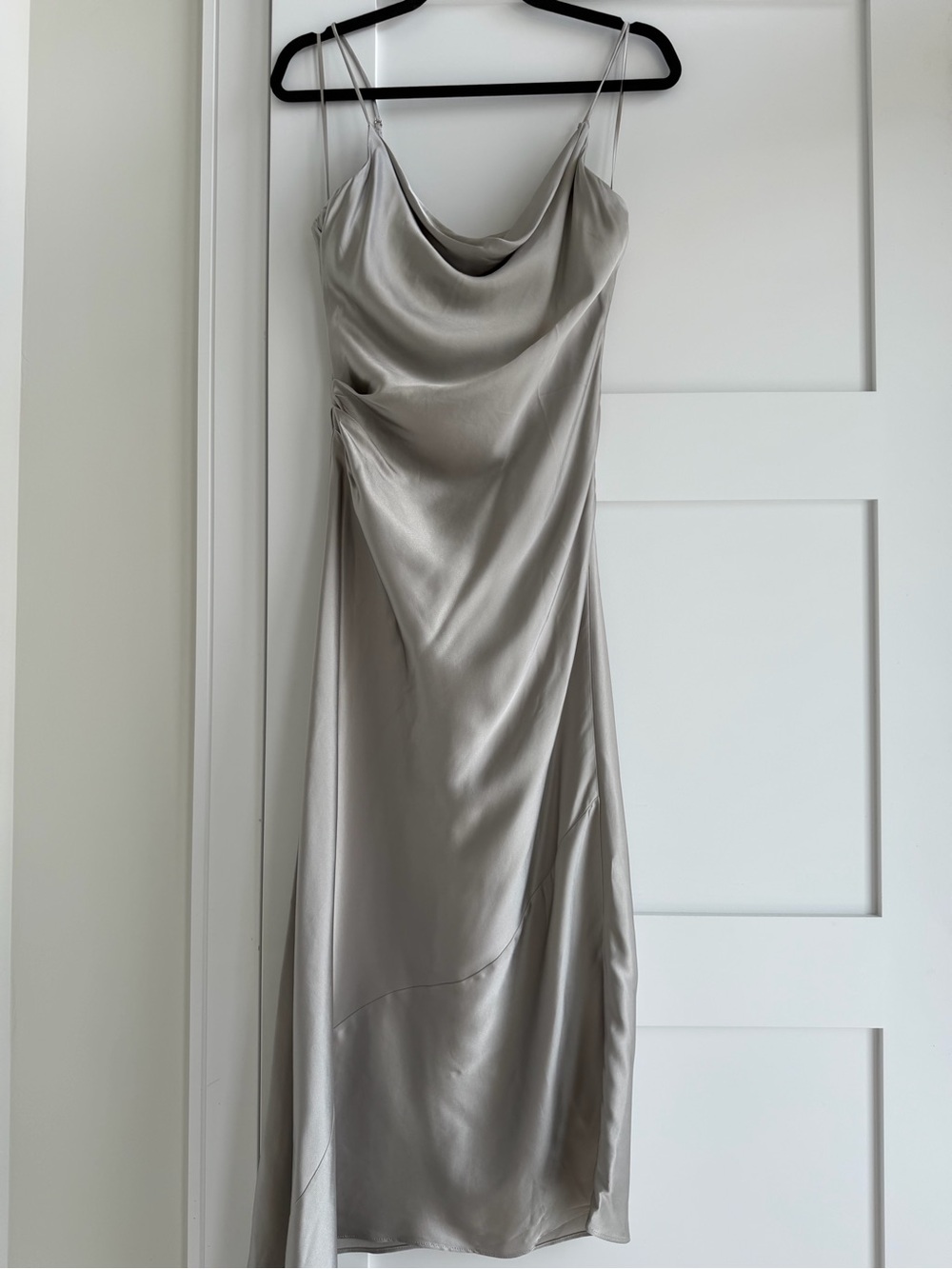 Zara Silver Satin Cowl Midi Slip Dress